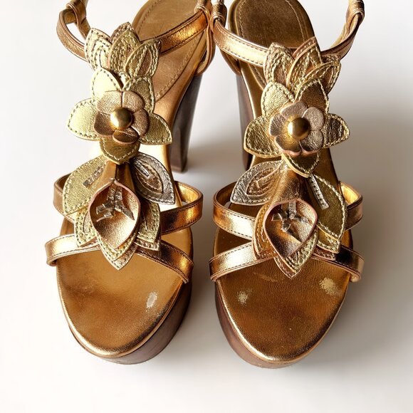 COACH A3261 Jeanna Metallic Calf Multi Gold Platform Sandals size 7 - Picture 3 of 9